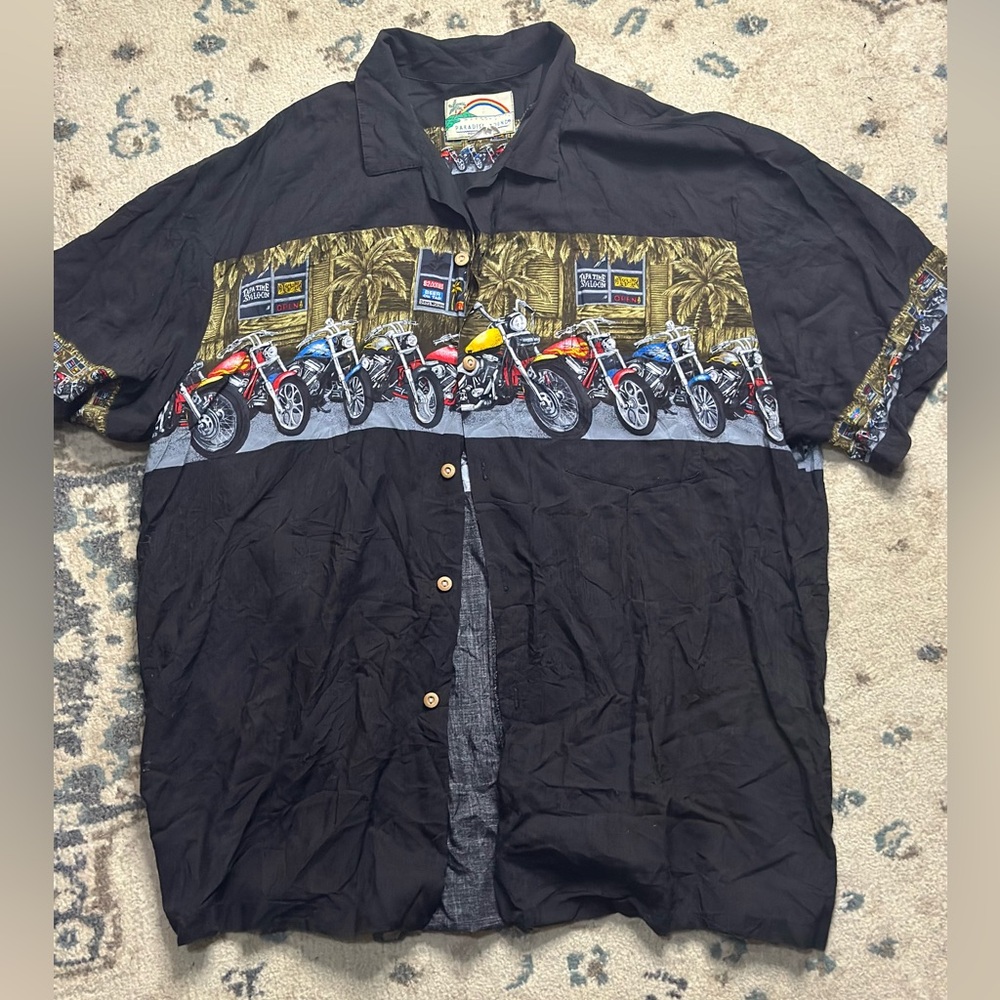 Black vintage 90s Hawaiian shirt, Paradise Found.